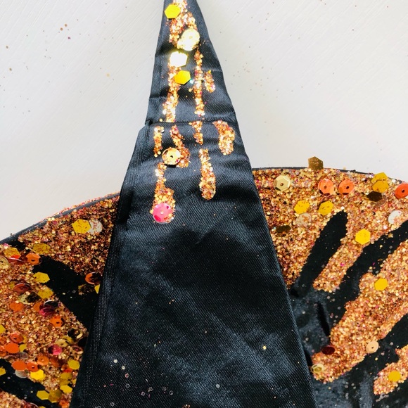 Artisan black pumpkin patch Witch hat Orange sparkles 18" high One of - Picture 4 of 15